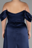 Robe Grande Taille Longue Satin Bleu Marine ABU3469
