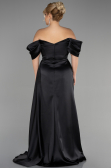 Robe Grande Taille Longue Satin Noir ABU3469