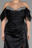Robe Grande Taille Longue Satin Noir ABU3469