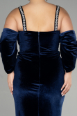 Robe de Soirée Grande Taille Longue Velours Bleu Marine ABU3336
