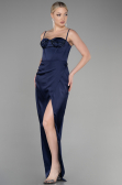 Robe de Soirée Longue Satin Bleu Marine ABU3390