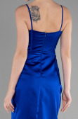 Robe de Soirée Longue Satin Bleu Saxe ABU3390
