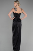 Robe de Soirée Longue Satin Noir ABU3390