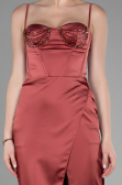 Robe de Soirée Longue Satin Marron Clair ABU3390