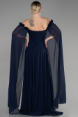 Robe de Soirée Longue Mousseline Bleu Marine ABU3462