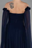 Robe de Soirée Longue Mousseline Bleu Marine ABU3462