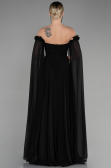 Robe de Soirée Longue Mousseline Noir ABU3462
