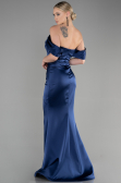 Robe Queue de Poisson Longue Satin Bleu Marine ABU3479