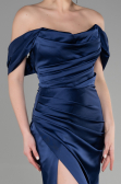 Robe Queue de Poisson Longue Satin Bleu Marine ABU3479