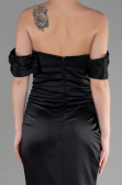 Robe Queue de Poisson Longue Satin Noir ABU3479
