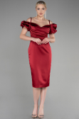 Robe de Cérémonie Midi Satin Rouge Bordeaux ABK1922