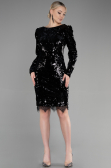 Robe de Cérémonie Courte Velours à Paillettes Noir ABK1909
