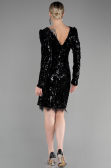 Robe de Cérémonie Courte Velours à Paillettes Noir ABK1909