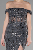 Robe de Soirée Longue Squameuse Anthracite ABU3498