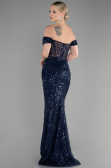 Robe de Soirée Longue Squameuse Bleu Marine ABU3498