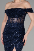 Robe de Soirée Longue Squameuse Bleu Marine ABU3498
