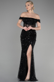 Robe de Soirée Longue Squameuse Noir ABU3498