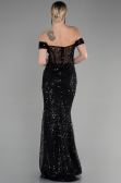 Robe de Soirée Longue Squameuse Noir ABU3498