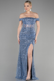 Robe de Soirée Longue Squameuse Bleu ABU3498