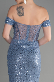 Robe de Soirée Longue Squameuse Bleu ABU3498
