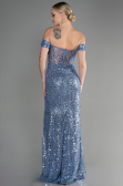 Robe de Soirée Longue Squameuse Bleu ABU3498