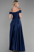 Robe de Soirée Longue Satin Bleu Marine ABU3499