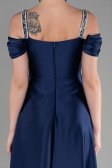 Robe de Soirée Longue Satin Bleu Marine ABU3499