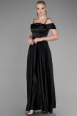 Robe de Soirée Longue Satin Noir ABU3499