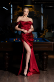 Robe Queue de Poisson Longue Satin Rouge Bordeaux ABU3479