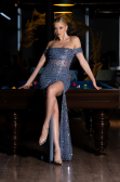 Robe de Soirée Longue Squameuse Bleu ABU3498