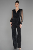 Robe De Soirée Longue Noir-Argent ABT012
