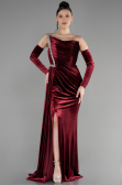Robe de Soirée Longue Velours Rouge Bordeaux ABU3364