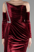 Robe de Soirée Longue Velours Rouge Bordeaux ABU3364