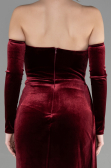 Robe de Soirée Longue Velours Rouge Bordeaux ABU3364