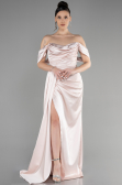 Robe de Soirée Longue Satin Beige ABU3514