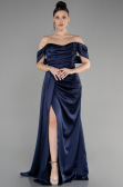 Robe de Soirée Longue Satin Bleu Marine ABU3514