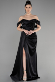 Robe de Soirée Longue Satin Noir ABU3514