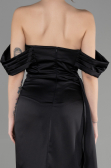 Robe de Soirée Longue Satin Noir ABU3514