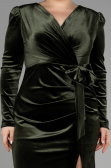 Robe de Soirée Grande Taille Longue Velours Midi Velours Kaki ABK1897