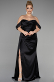 Robe Grande Taille Longue Satin Noir ABU3515
