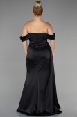Robe Grande Taille Longue Satin Noir ABU3515