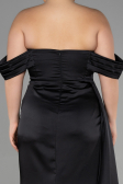 Robe Grande Taille Longue Satin Noir ABU3515