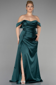 Robe Grande Taille Longue Satin Émeraude ABU3515