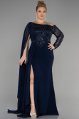 Robe de Soirée Grande Taille Longue Dantelle Bleu Marine ABU3512