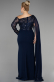 Robe de Soirée Grande Taille Longue Dantelle Bleu Marine ABU3512