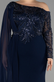 Robe de Soirée Grande Taille Longue Dantelle Bleu Marine ABU3512