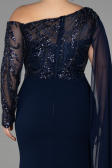Robe de Soirée Grande Taille Longue Dantelle Bleu Marine ABU3512