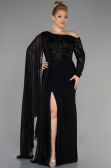 Robe de Soirée Grande Taille Longue Dantelle Noir ABU3512