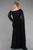 Robe de Soirée Grande Taille Longue Dantelle Noir ABU3512