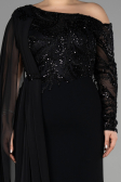Robe de Soirée Grande Taille Longue Dantelle Noir ABU3512